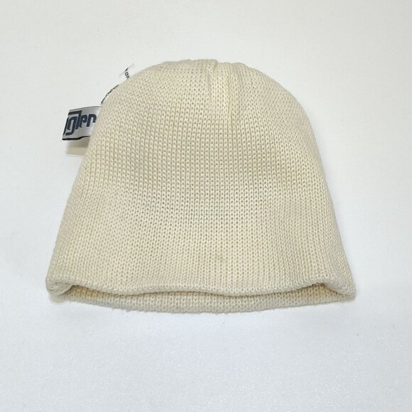 Snuggler Knit Beanie Hat PomPom Cream Stripe Wool Acrylic Blend Unisex 1990s VTG - Picture 7 of 7